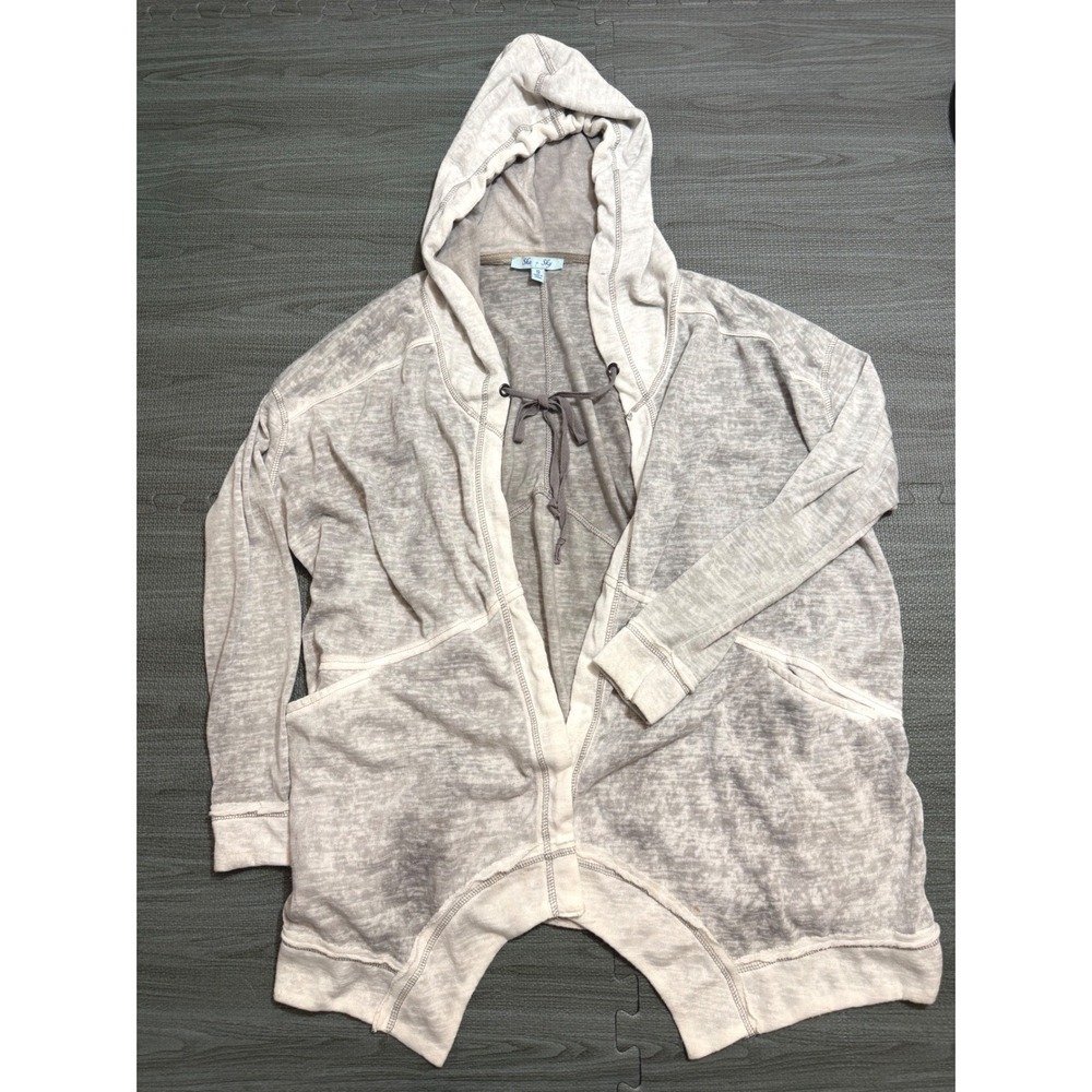 She + Sky Women Grey Burnout Open Front Hooded Cardigan Pockets Small